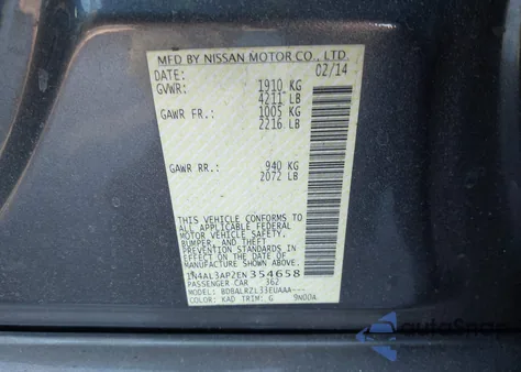 2014 Nissan Altima 2.5/2.5 S/2.5 Sl/2.5 Sv from USA, damaged, VIN 1N4AL3AP2EN354658